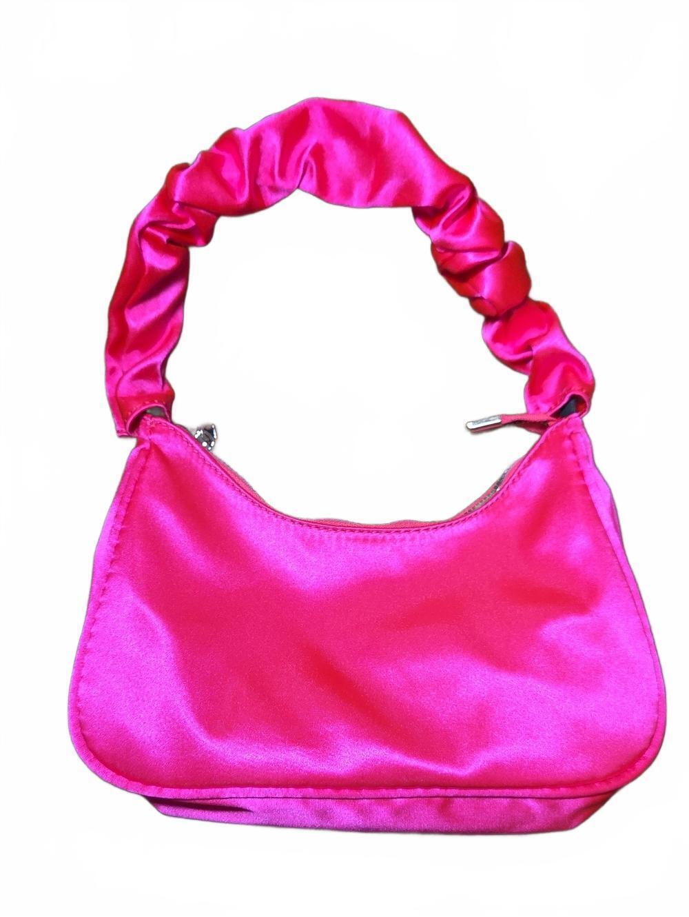 Bright Pink Satin Shoulder Bag